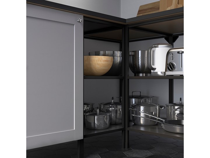 IKEA ENHET Kuchnia narożna, antracyt/biały, Wysokość szafka wisząca: 75 cm