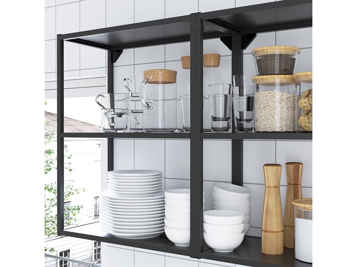 IKEA ENHET Kuchnia narożna, antracyt/biały, Wysokość szafka wisząca: 75 cm