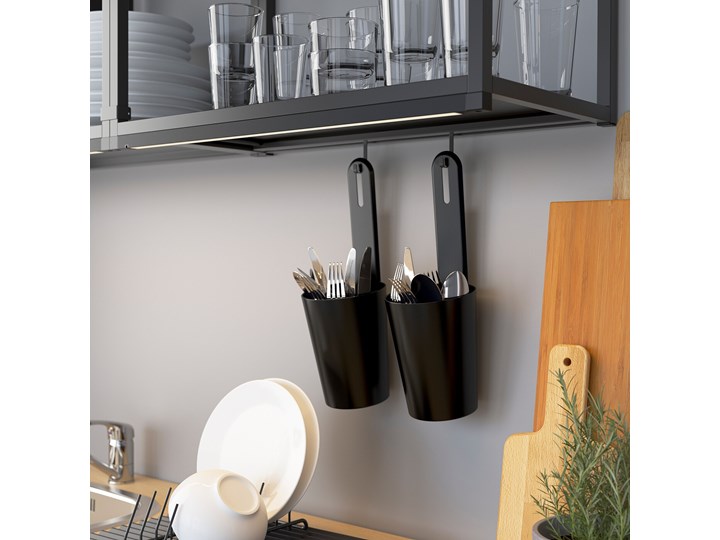 IKEA ENHET Kuchnia, antracyt/biały, 103x63.5x222 cm Kategoria Zestawy mebli kuchennych Kolor Czarny
