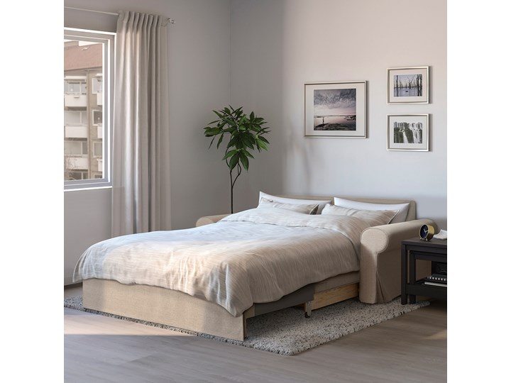 IKEA EVERTSBERG Sofa 2-osobowa rozkładana, z pojemnikiem beżowy, Wysokość łóżka: 29 cm Boki Z bokami Stała konstrukcja Wielkość Dwuosobowa