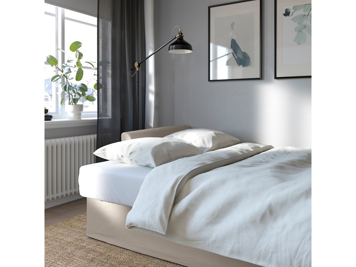 IKEA HOLMSUND Sofa trzyosobowa rozkładana, Nordvalla beżowy, Wysokość z poduchami oparcia: 96 cm Szerokość 230 cm Głębokość 99 cm Funkcje Z funkcją spania Stała konstrukcja Funkcje Z pojemnikiem na pościel