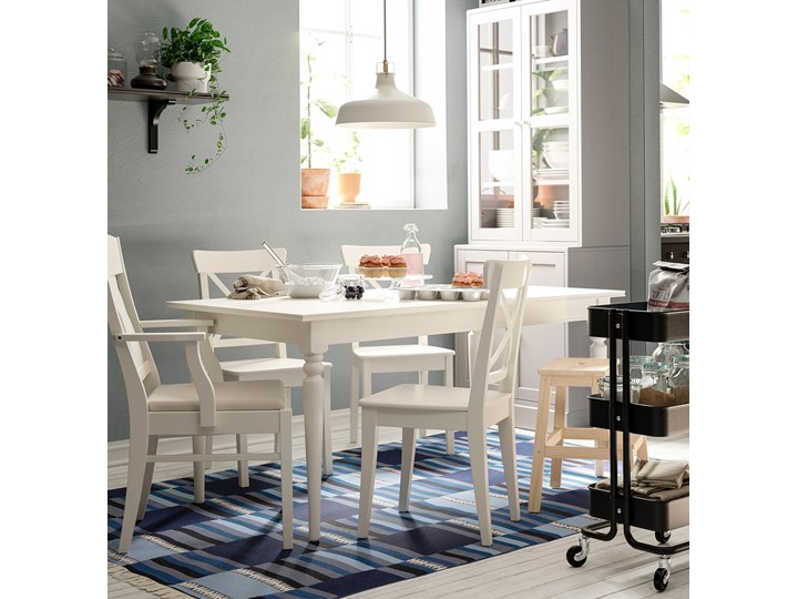 IKEA INGATORP / INGOLF Stół i 6 krzeseł, biały/Nordvalla beżowy, 155/215 cm Kategoria Stoły z krzesłami
