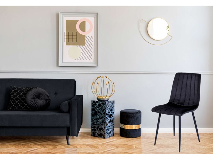 Krzesło tapicerowane Fresno Velvet czarne Wysokość 44 cm Głębokość 40 cm Stal Wysokość 89 cm Szerokość 45 cm Krzesło inspirowane Metal Skóra Tkanina Styl Nowoczesny