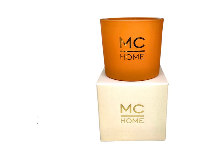ŚWIECA ZAPACHOWA POMARAŃCZOWA WOOD & RUM MC HOME 8X9CM Metal Kolor Pomarańczowy Kategoria Świeczniki i świece