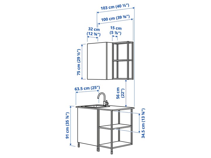 IKEA ENHET Kuchnia, antracyt/biały, 103x63.5x222 cm Kategoria Zestawy mebli kuchennych