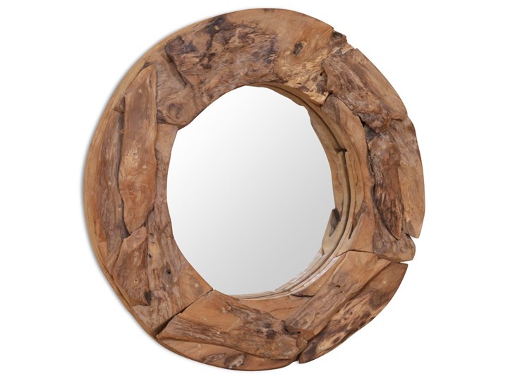 vidaXL Lustro dekoracyjne, drewno tekowe, 60 cm, okrągłe Ścienne Lustro z ramą Nieregularne Pomieszczenie Salon