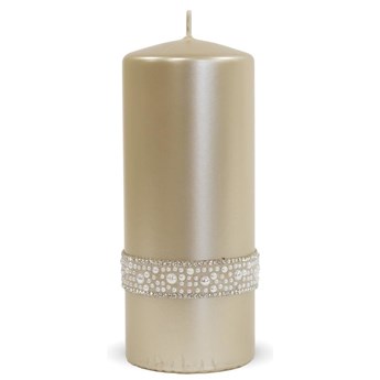 CRYSTAL świeca z perełkami i cyrkoniami złota walec, wys. 18 cm