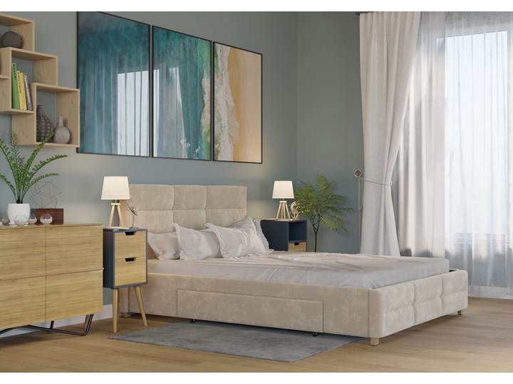 ŁÓŻKO 140x200 z MATERACEM i 2 SZUFLADAMI - BERGAMO WELUR BEŻOWE Rozmiar materaca 140x200 cm Kolor Beżowy