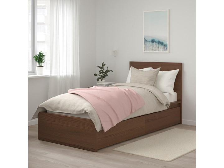 IKEA MALM Rama łóżka z 2 pojemnikami, Brązowa bejca okleina jesionowa, 90x200 cm Drewno Łóżko drewniane Kolor Brązowy