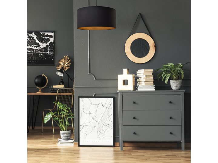 Lampa wisząca pojedyncza ALBA czarno-złota Tkanina Lampa z abażurem Tworzywo sztuczne Styl Klasyczny