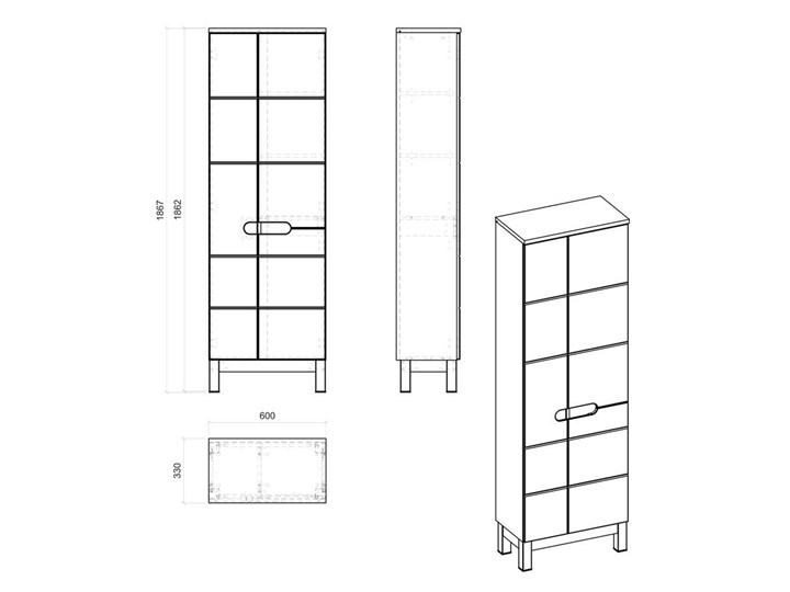 Szafka łazienkowa z miejscem na mopa Marsylia 9X - Biały połysk Stojące Kolor Szary Szerokość 60 cm Wysokość 187 cm Szafki Kategoria Szafki stojące