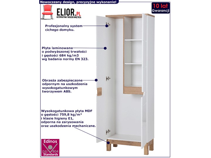 Szafka łazienkowa z miejscem na mopa Marsylia 9X - Biały połysk Stojące Szafki Wysokość 187 cm Szerokość 60 cm Kategoria Szafki stojące
