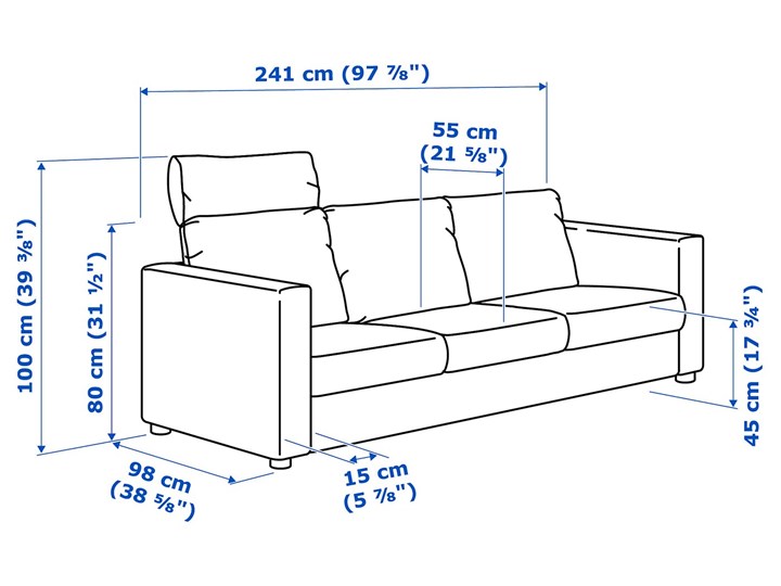 IKEA VIMLE Sofa 3-osobowa, z zagłówkiem/Grann/Bomstad czarny, Wysokość z zagłówkiem: 100 cm Modułowe Rozkładanie