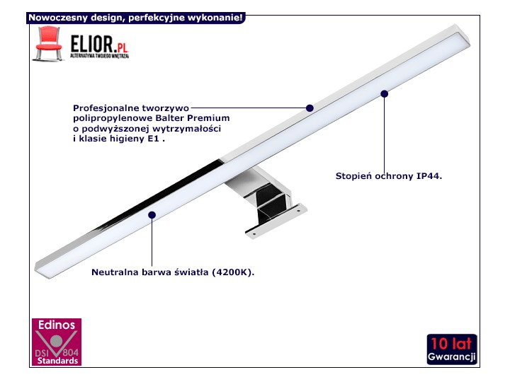 Pozioma lampa LED Solo V5 - Srebrna Kinkiet LED Styl Nowoczesny