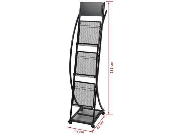vidaXL Stojak na gazety/czasopisma 40x32x131 cm czarny A4 Stal Kategoria Gazetniki
