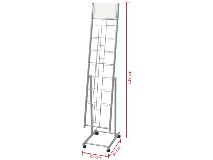vidaXL Stojak na gazety/czasopisma 38x27x139 cm srebrny A4 Stal Kategoria Gazetniki