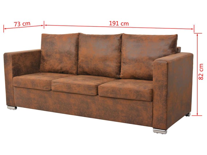 vidaXL Sofa 3-osobowa, 191 x 73 x 82 cm, sztuczny zamsz Stała konstrukcja Głębokość 73 cm Szerokość 191 cm Typ Gładkie