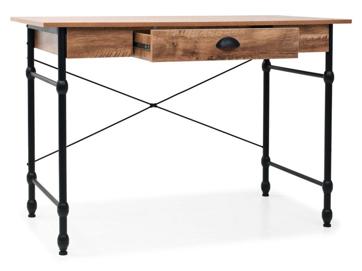 vidaXL Biurko z szufladą, 110 x 55 x 75 cm, kolor dębowy Stal Szerokość 110 cm Płyta MDF Drewno Biurko konsola Głębokość 55 cm Kolor Brązowy Biurko komputerowe Styl Industrialny
