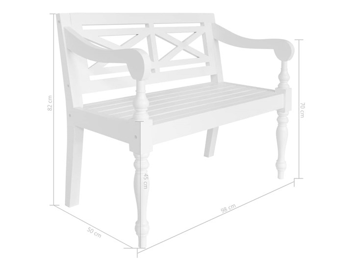 vidaXL Ławka Batavia, 98 cm, lite drewno mahoniowe, biała Z podłokietnikiem Kolor Biały