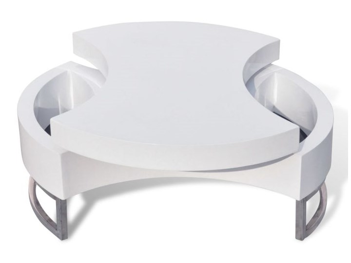 vidaXL Stolik kawowy z wysuwanymi częściami, wysoki połysk, biały Płyta MDF Szkło Stal Rozmiar blatu 80x80 cm