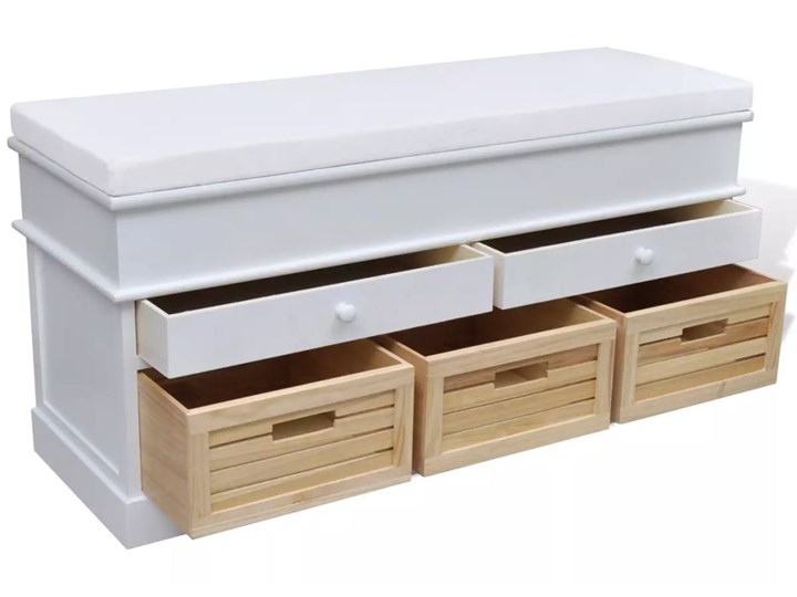 vidaXL Ławka z poduszką, 2 szufladami i 3 koszami, biała Pomieszczenie Salon