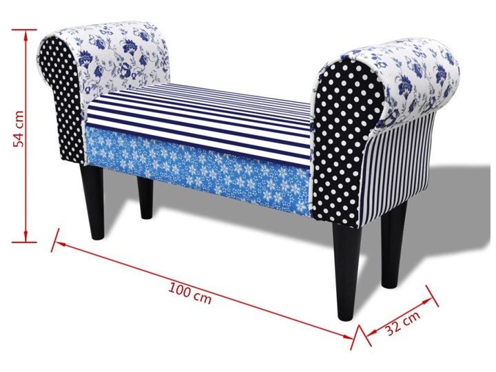 vidaXL Patchworkowa ławka w rustykalnym stylu, niebiesko-biała Z podłokietnikiem Materiał nóżek Drewno Pomieszczenie Salon