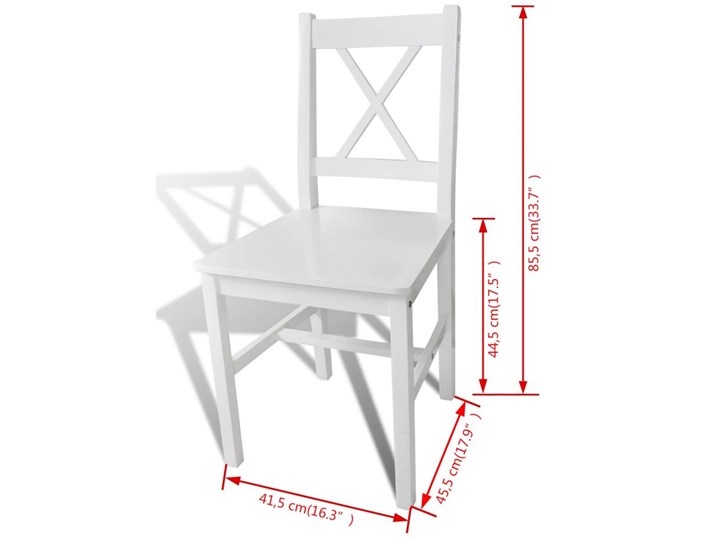 vidaXL Krzesła stołowe, 4 szt., białe, drewno sosnowe Szerokość 41,5 cm Wysokość 85,5 cm Kolor Biały Wysokość 86 cm Głębokość 45,5 cm Głębokość 45 cm Pomieszczenie Jadalnia