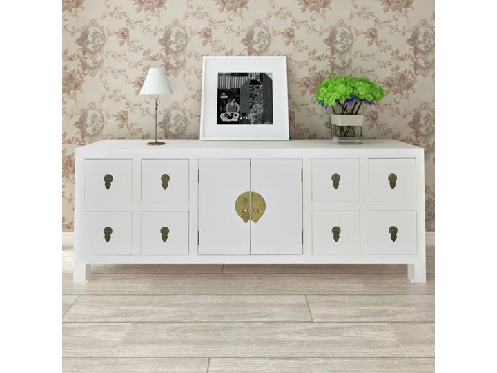 vidaXL Drewniana komoda azjatycka z 8 szufladami i 2 drzwiami Drewno Płyta MDF Głębokość 24 cm Sosna Z szafkami Pomieszczenie Sypialnia