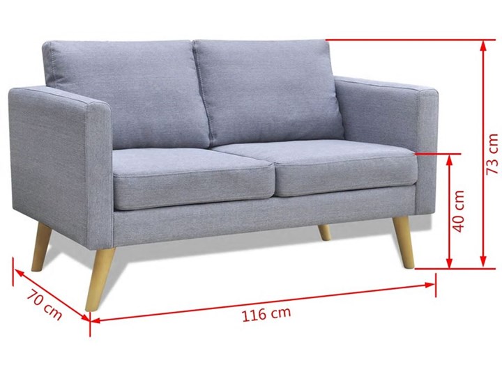 vidaXL Sofa 2-osobowa, materiałowa, jasnoszara Typ Gładkie Szerokość 116 cm Stała konstrukcja Głębokość 70 cm Materiał obicia Tkanina