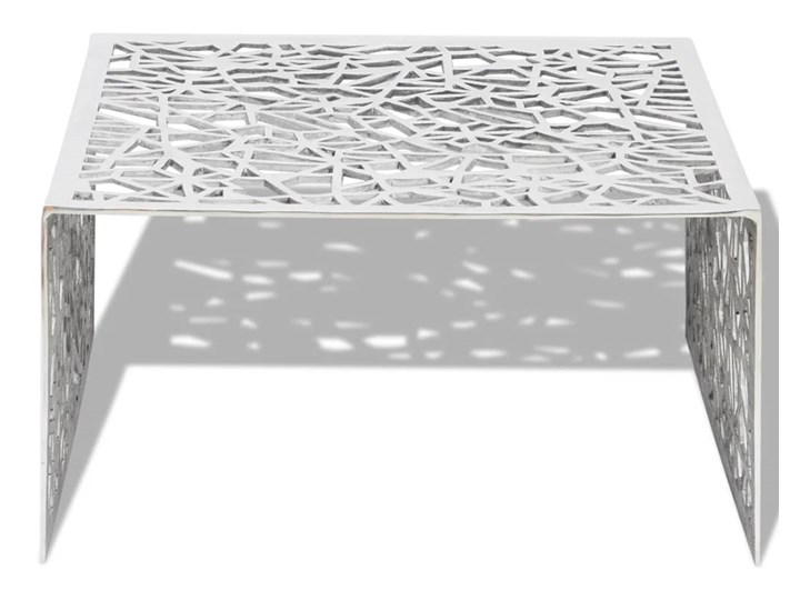 vidaXL Ażurowy stolik kawowy z aluminium, kolor srebrny Wysokość 35 cm Rodzaj nóg Płozy Metal Kolor Biały
