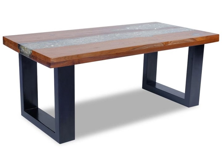 vidaXL Stolik kawowy z drewna tekowego i żywicy, 100x50 cm Kształt blatu Prostokątne Drewno Styl Rustykalny