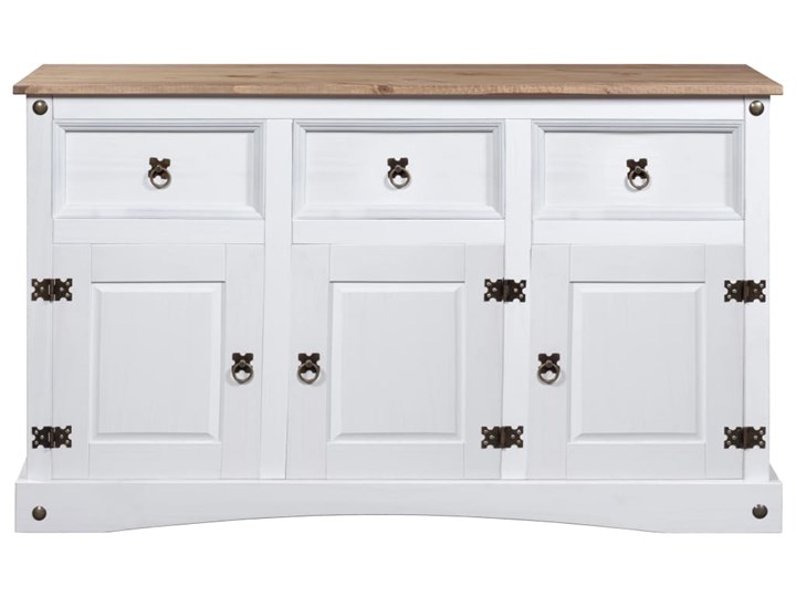 vidaXL Komoda z litej sosny, styl Corona, biała, 132x43x78 cm Drewno Z szufladami Szerokość 105 cm Szerokość 132 cm Głębokość 43 cm Kolor Biały