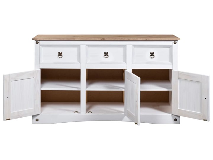 vidaXL Komoda z litej sosny, styl Corona, biała, 132x43x78 cm Głębokość 43 cm Drewno Szerokość 132 cm Szerokość 105 cm Z szufladami Kolor Biały