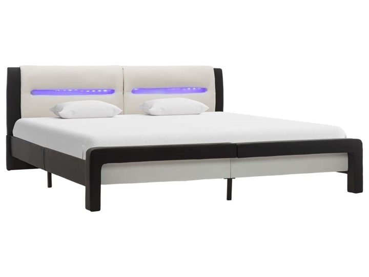 vidaXL Rama łóżka z LED, czarno-biała, sztuczna skóra, 140 x 200 cm Łóżko skórzane Skóra naturalna Ekoskóra Pojemnik na pościel Bez pojemnika