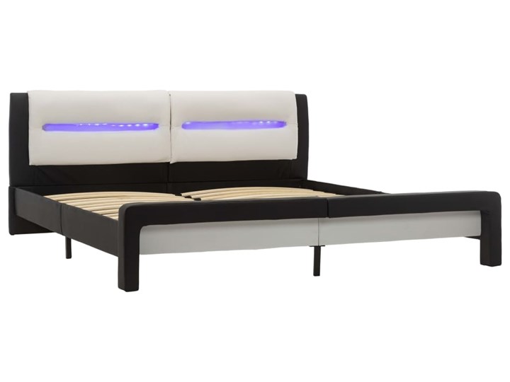 vidaXL Rama łóżka z LED, czarno-biała, sztuczna skóra, 140 x 200 cm Ekoskóra Łóżko skórzane Skóra naturalna Rozmiar materaca 140x200 cm