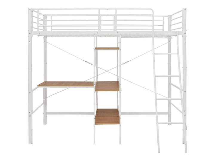 vidaXL Rama łóżka piętrowego z biurkiem, biała, metalowa, 90 x 200 cm Łóżko piętrowe Kolor Biały