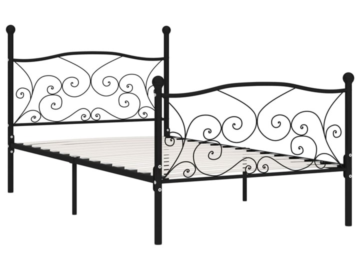 vidaXL Rama łóżka ze stelażem z listw, czarna, metalowa, 90 x 200 cm Łóżko metalowe Styl Tradycyjny