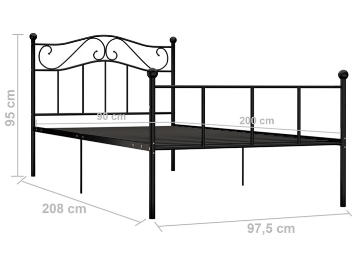 vidaXL Rama łóżka, czarna, metalowa, 90 x 200 cm Łóżko metalowe Rozmiar materaca 90x200 cm
