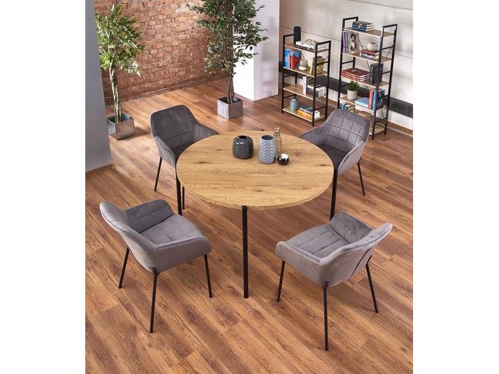 Nowoczesny okrągły stół złoty dąb loftowy Wysokość 76 cm Szerokość 120 cm Płyta laminowana Drewno Długość 120 cm Stal Płyta MDF Metal Rozkładanie