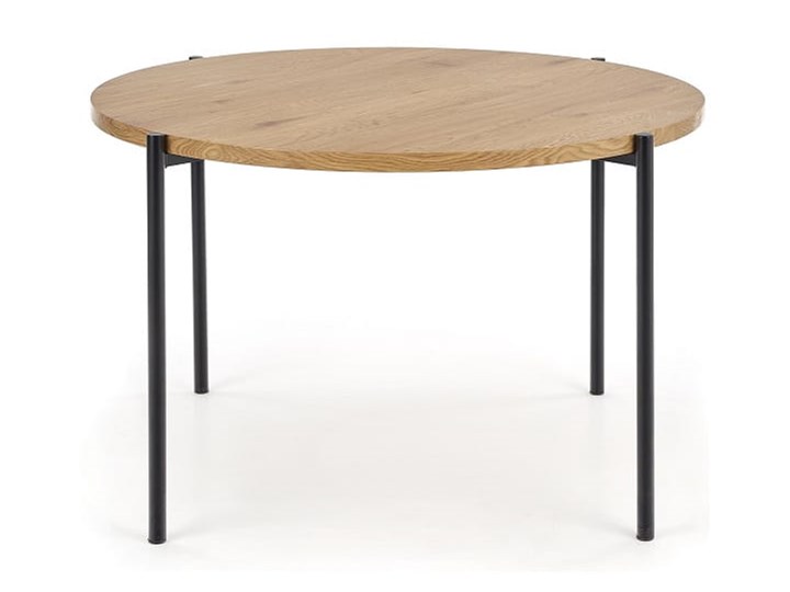 Nowoczesny okrągły stół złoty dąb loftowy Wysokość 76 cm Szerokość 120 cm Płyta laminowana Długość 120 cm Metal Stal Płyta MDF Drewno Rozkładanie