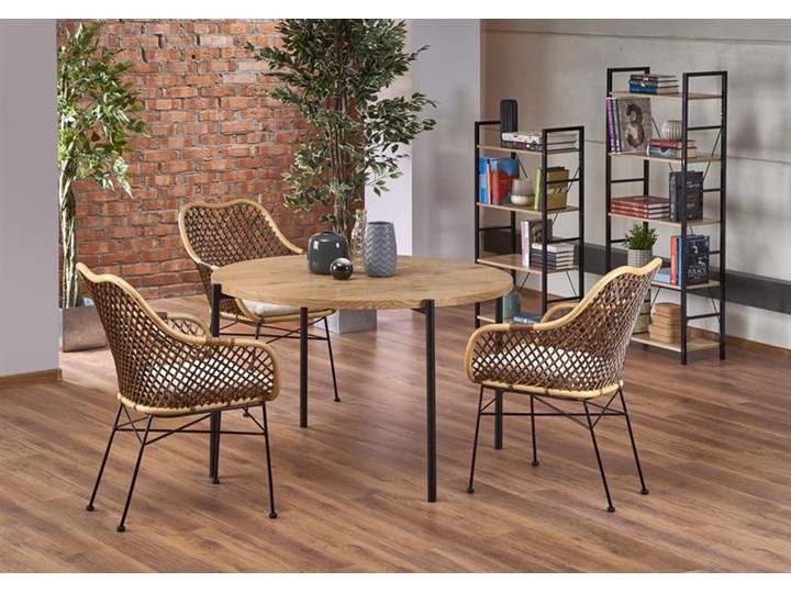 Nowoczesny okrągły stół złoty dąb loftowy Wysokość 76 cm Drewno Długość 120 cm Stal Metal Płyta MDF Płyta laminowana Szerokość 120 cm Kategoria Stoły kuchenne