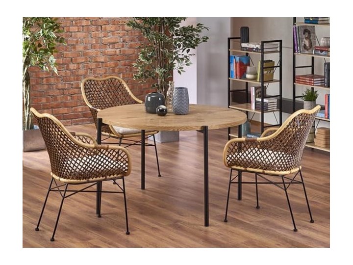 Nowoczesny okrągły stół złoty dąb loftowy Drewno Płyta MDF Długość 120 cm Szerokość 120 cm Metal Wysokość 76 cm Stal Płyta laminowana Kolor Brązowy