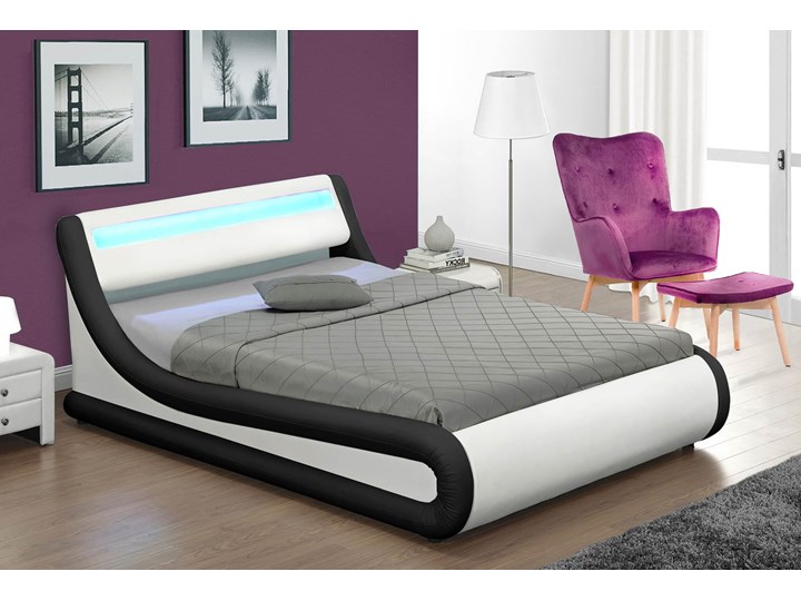 ŁÓŻKO TAPICEROWANE Z POJEMNIKIEM 180X200 - COMO LED (138) - EKOSKÓRA BIAŁO-CZARNE Kolor Czarny