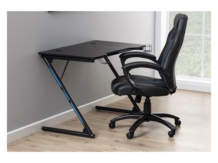 Czarne biurko gamingowe z przepustnicą na kable Smet Szerokość 100 cm Głębokość 60 cm Metal Biurko z nadstawką Płyta MDF Kolor Czarny Pomieszczenie Pokój nastolatka