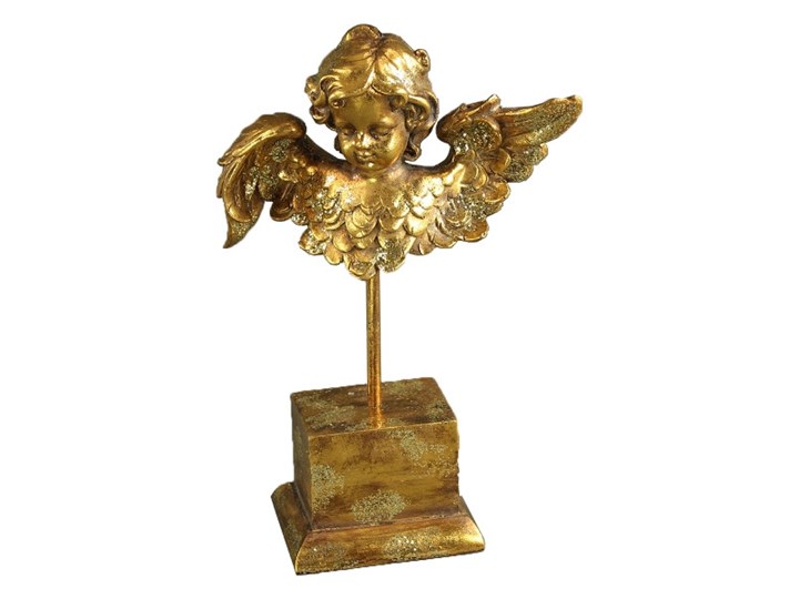 FIGURKA DEKORACYJNA ANIOŁ Z TRĄBKĄ NA POSTUMENCIE ANGEL GOLD H31CM Anioły Kolor Złoty