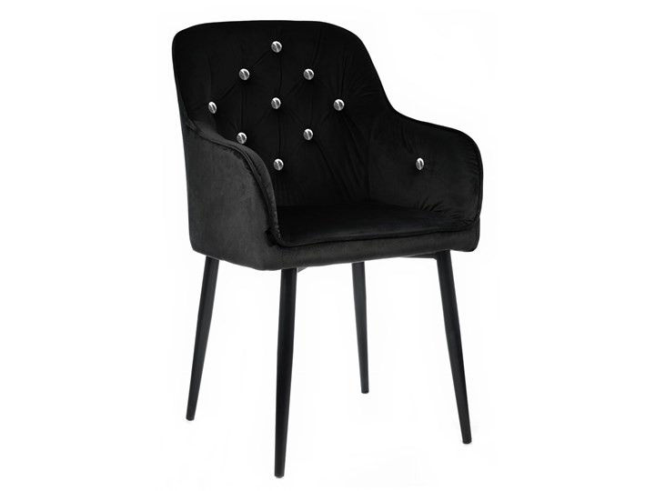 HOME DECOR KRZESŁO KLARA CZARNE KRYSZTAŁKI TAPICEROWANE PIKOWANE WELUR GLAMOUR Tkanina Tworzywo sztuczne Metal Styl Skandynawski