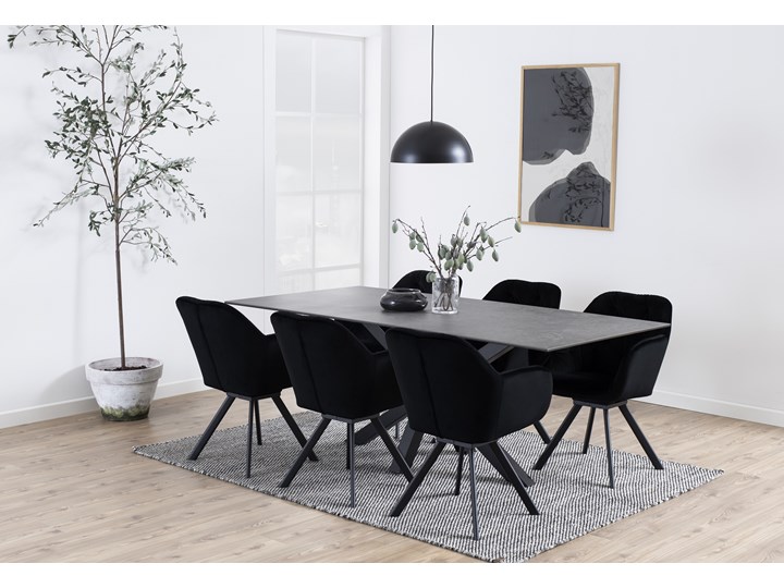 Stół czarny ceramiczny blat metalowe nogi 200x100 cm Pomieszczenie Stoły do jadalni Ceramika Wysokość 75 cm Szkło Średnica