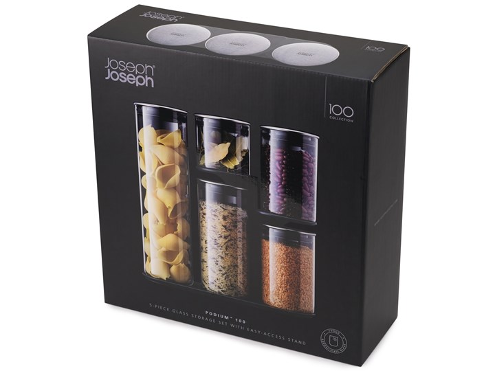 Zestaw pojemników Podium 100 Collection Silikon Na produkty sypkie Stal Na makaron Szkło Typ Zestawy