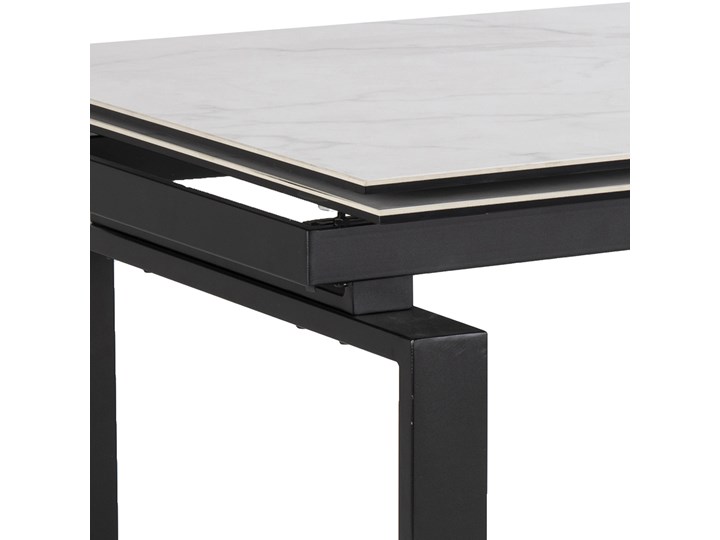 Stół rozkładany biały ceramiczny blat z marmurowym wzorem czarne metalowe nogi 120-200x85 cm Ceramika Kolor Czarny Szkło Styl Industrialny