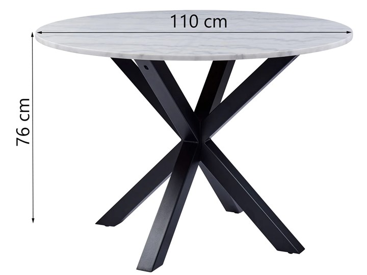 Stół okrągły biały marmurowy blat czarne metalowe nogi Ø110x76 cm Średnica 110 cm